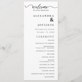 Moderne minimale bruiloft programma volgorde van e programmakaart