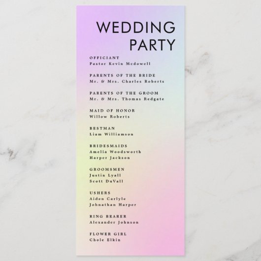 Moderne minimale bruiloft programma volgorde van e programmakaart (Achterkant)