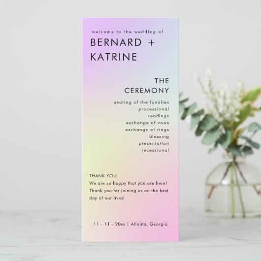 Moderne minimale bruiloft programma volgorde van e programmakaart (Staand voorkant)