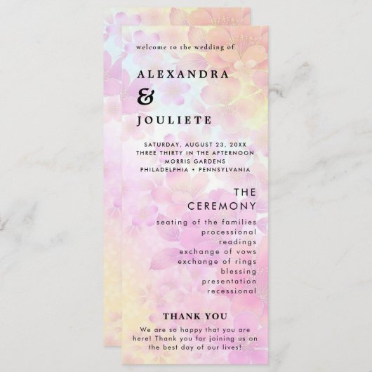 Moderne minimale bruiloft programma volgorde van e programmakaart (Voorkant / Achterkant)