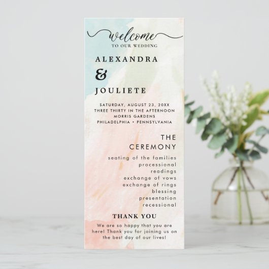 Moderne minimale bruiloft programma volgorde van e programmakaart (Staand voorkant)