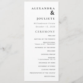 Moderne minimale bruiloft programma volgorde van e programmakaart