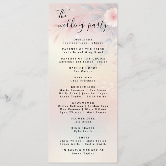 Moderne minimale bruiloft programma volgorde van e programmakaart (Achterkant)