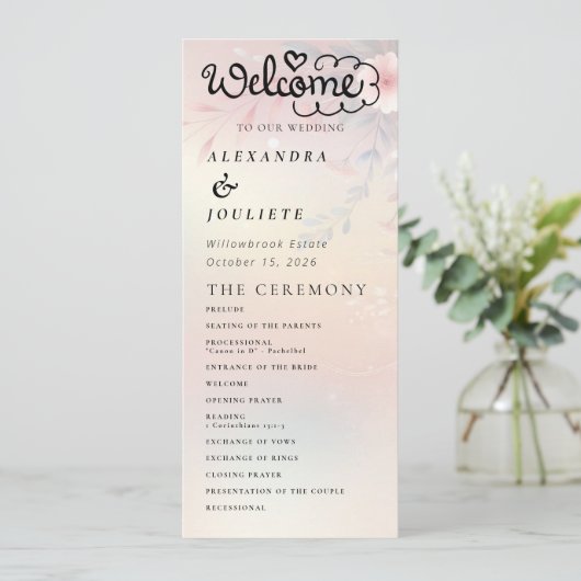 Moderne minimale bruiloft programma volgorde van e programmakaart (Staand voorkant)