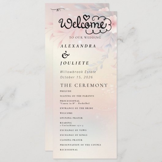 Moderne minimale bruiloft programma volgorde van e programmakaart (Voorkant / Achterkant)