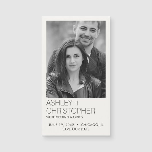 Moderne minimale bruiloft Save-the-Date Fotomagnee (Voorkant)