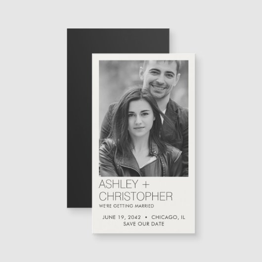 Moderne minimale bruiloft Save-the-Date Fotomagnee (Voorkant / Achterkant)