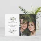 Moderne, minimale bruiloft van de foto van olijfbl aankondiging (Staand voorkant)
