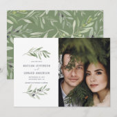 Moderne, minimale bruiloft van de foto van olijfbl aankondiging (Voorkant / Achterkant)