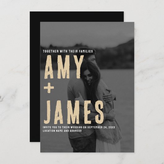 Moderne minimale bruiloft van uw foto- en QR-code Kaart (Voorkant / Achterkant)