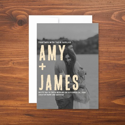 Moderne minimale bruiloft van uw foto- en QR-code Kaart