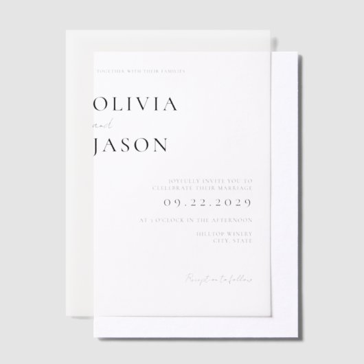 Moderne minimale bruiloft vellum uitnodigingen (Offset)