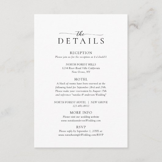 Moderne, minimale bruiloft - Versluitingskaart Informatiekaartje (Voorkant)