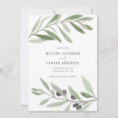 Moderne minimale bruiloft voor olijfbladeren aankondiging (Voorkant)