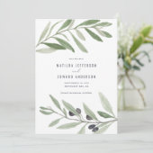 Moderne minimale bruiloft voor olijfbladeren aankondiging (Staand voorkant)
