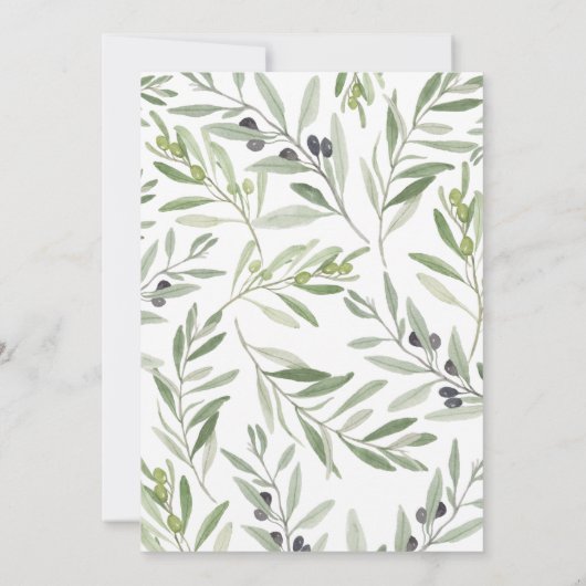 Moderne minimale bruiloft voor olijfbladeren aankondiging (Achterkant)
