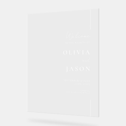 Moderne minimale bruiloft welkom acryl bord (Hoek)
