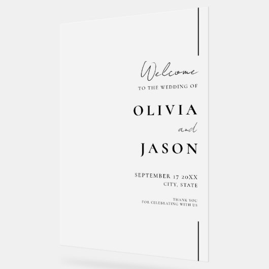 Moderne minimale bruiloft welkom acryl bord (Hoek)