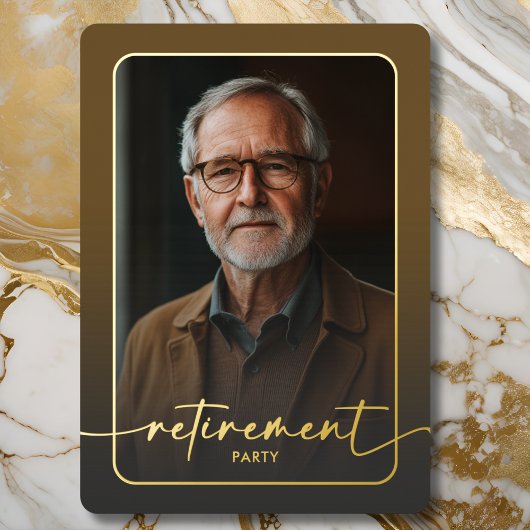 Moderne minimale bruine foto pensioen partij folie uitnodiging
