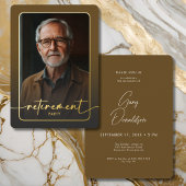 Moderne minimale bruine foto pensioen partij folie uitnodiging