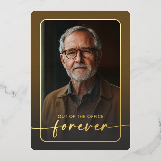 Moderne minimale bruine foto pensioen partij folie uitnodiging (Voorkant)