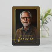 Moderne minimale bruine foto pensioen partij folie uitnodiging (Staand Voorkant)