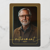 Moderne minimale bruine foto pensioen partij folie uitnodiging (Voorkant)