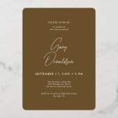 Moderne minimale bruine foto pensioen partij folie uitnodiging (Achterkant)