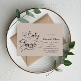 Moderne Minimale Calligrafie Baby Shower Kaart