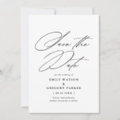 Moderne Minimale Calligrafie Black Wedding Save The Date (Voorkant)