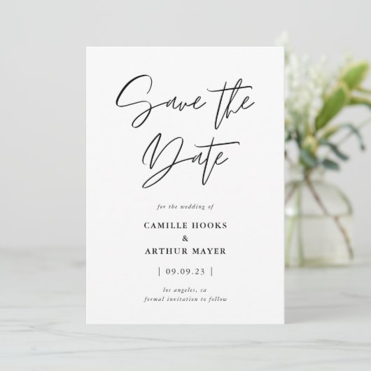 Moderne Minimale Calligrafie Foto Save The Date (Staand voorkant)