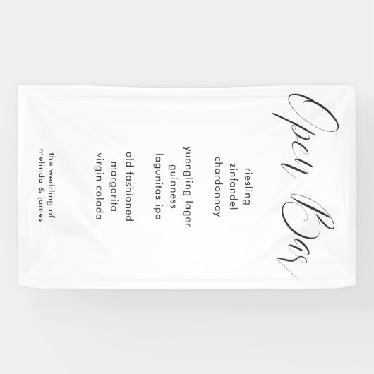 Moderne Minimale Calligrafie Stof Bar Menu Bruilof Spandoek (Horizontaal)