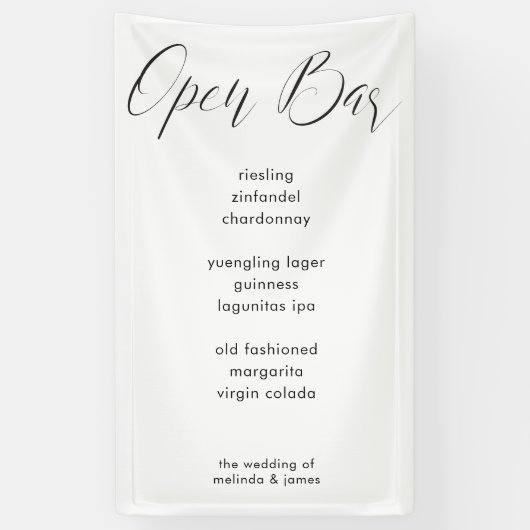 Moderne Minimale Calligrafie Stof Bar Menu Bruilof Spandoek (Verticaal)