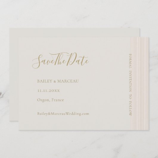 Moderne, minimale Champagne Gold redt de datum Kaart (Voorkant / Achterkant)