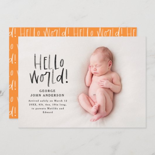 Moderne, minimale chic oranje typografie foto aankondiging (Voorkant / Achterkant)