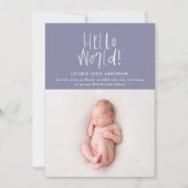 Moderne, minimale chic typografie lila fotogeboort aankondiging (Voorkant)