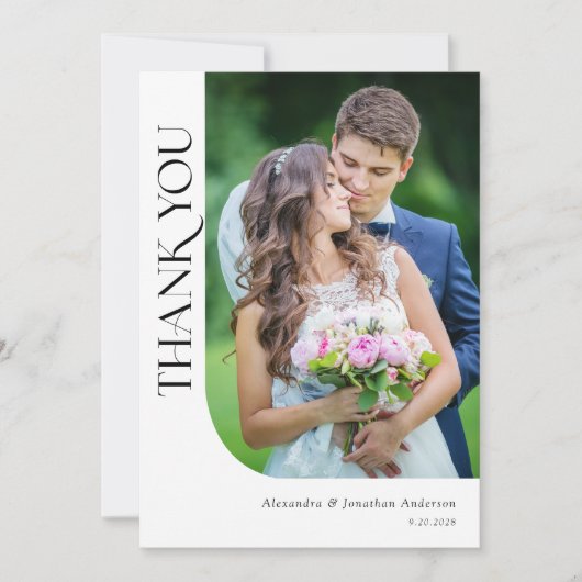 Moderne minimale chique 2 foto bruiloft bedankkaart (Voorkant)