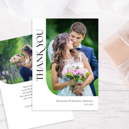 Moderne minimale chique 2 foto bruiloft bedankkaart