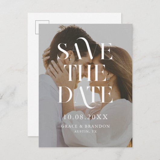 Moderne minimale chique foto bruiloft Save the Dat Aankondigingskaart (Voorkant / Achterkant)