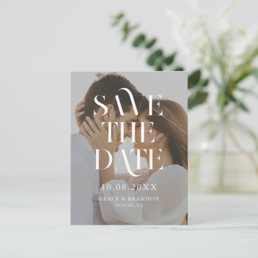 Moderne minimale chique foto bruiloft Save the Dat Aankondigingskaart (Staand voorkant)