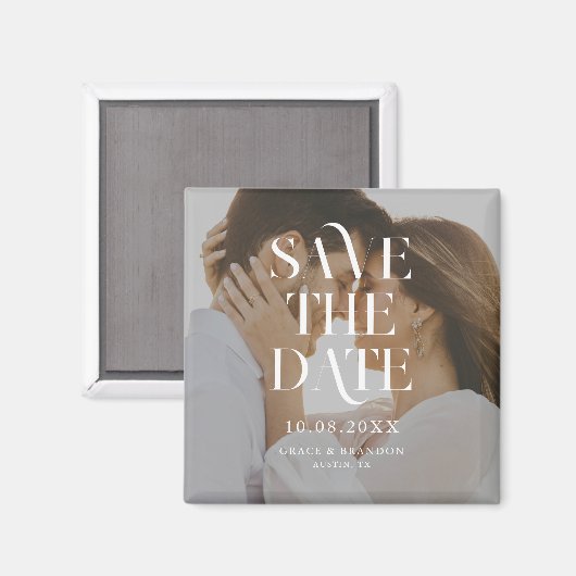 Moderne minimale chique foto bruiloft Save the Dat Magneet (Voorkant / Achterkant)