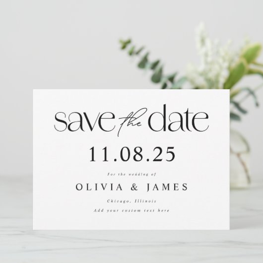 Moderne minimale chique niet-foto bruiloft save the date (Staand voorkant)