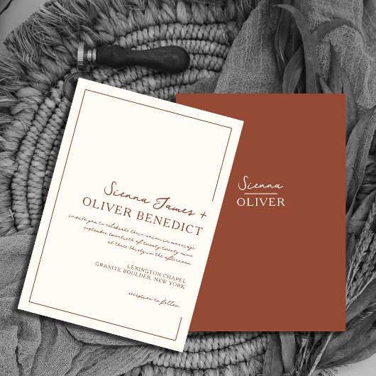 Moderne minimale chique terracotta grens bruiloft kaart