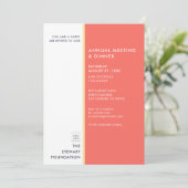 Moderne, minimale Coral Red Gold Business Dinner Kaart (Staand voorkant)