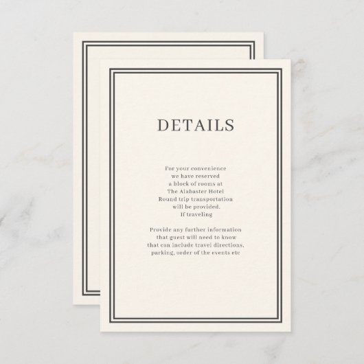 Moderne, minimale crèmekaart informatiekaartje (Voorkant / Achterkant)