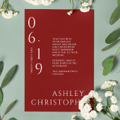 Moderne minimale Crimson Red Split Datum Bruiloft Kaart