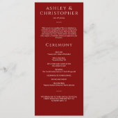Moderne minimale Crimson rode bruiloft ceremonie Programmakaart (Voorkant)