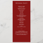 Moderne minimale Crimson rode bruiloft ceremonie Programmakaart (Achterkant)