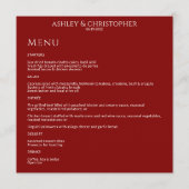 Moderne minimale Crimson rode bruiloft receptie Menu (Voorkant)