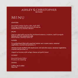 Moderne minimale Crimson rode bruiloft receptie Menu